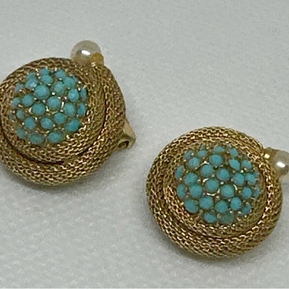 Vintage Christian Dior Earrings 66 GermanyFaux Pearl & TurquoiseSigned